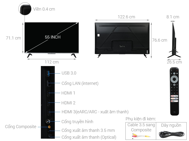 Google Tivi TCL 4K 55 inch 55P735 2022 - VIỆT NAM