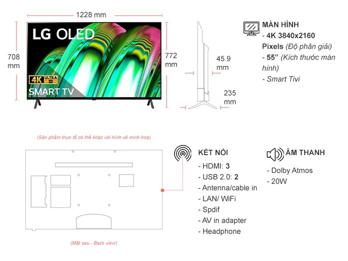 Smart Tivi OLED LG 4K 65 inch 65A2PSA model 2022