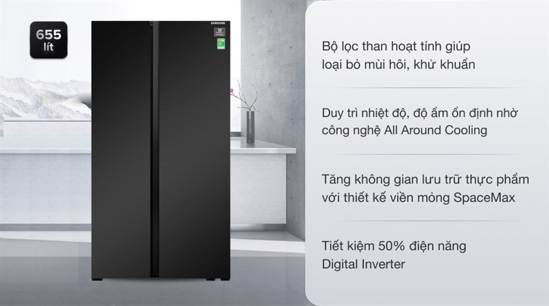 Tủ lạnh Samsung Inverter 655 lít Side by Side RS62R5001B4/SV