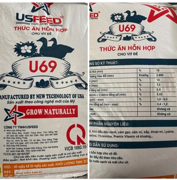 U69 USFEED vịt đẻ 19 đạm