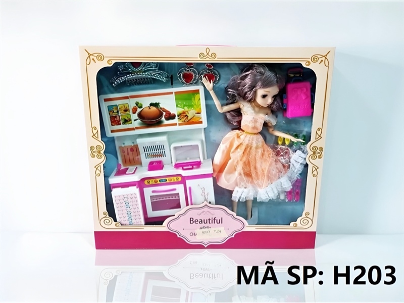 H203 HỘP BABY 1C KHỚP, MẮT THỦY TINH + NHÀ BẾP + 8 ĐÔI GIÀY, VALI KÉO, VƯƠNG MIỆN, BÔNG TAI Beautiful