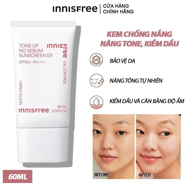 Kem Chống Nắng Kiềm Dầu và Nâng Tông Da Innisfree Tone Up No Sebum Sunscreen SPF50 PA+++