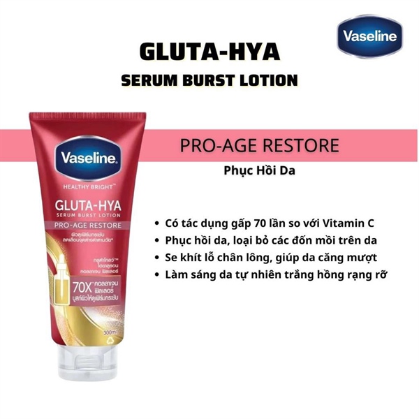 Sữa dưỡng thể trắng da, giảm thâm và nếp nhăn Vaselline Gluta-Hya Serum 70X 300ml