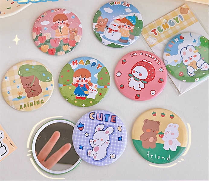 Gương tròn cầm tay 1 mặt nhiều hoạ tiết