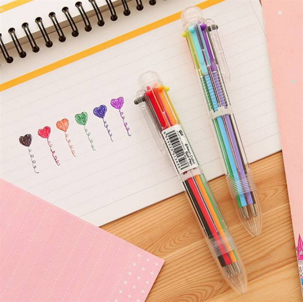 Bút Bi Bấm 6 Màu Trong Suốt Sáng Tạo Tiện Dụng Multicolor pens 6 in 1 M4820