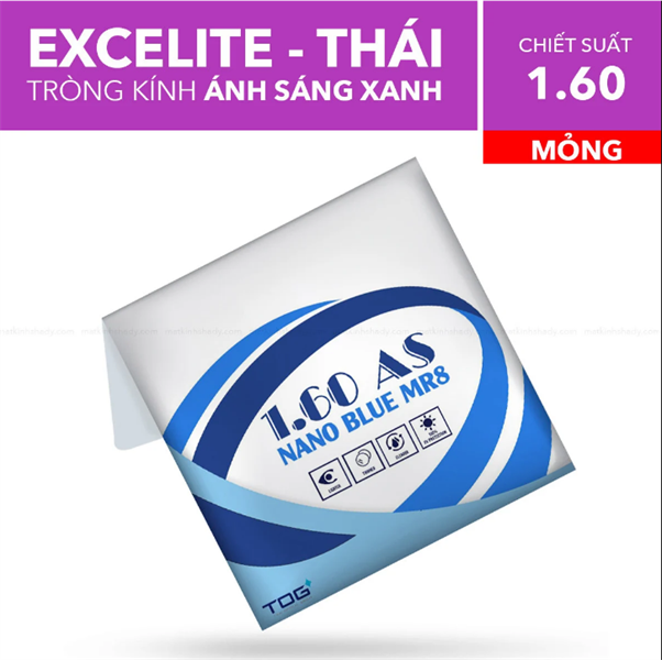 Thailand Excelite 1.60 Tròng Kính Mỏng Chống Ánh Sáng Xanh Nano Blue