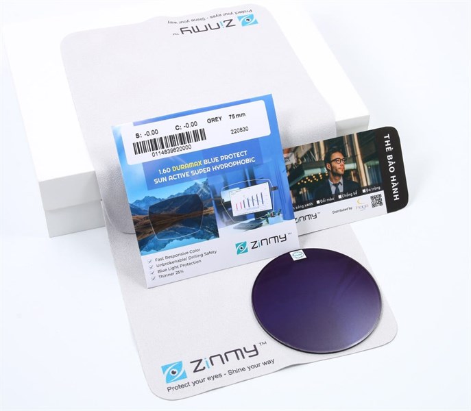 Zinmy Singapore 1.60 Tròng Kính Đổi Màu + Chống Ánh Sáng Xanh (Siêu trơn, chống bể)
