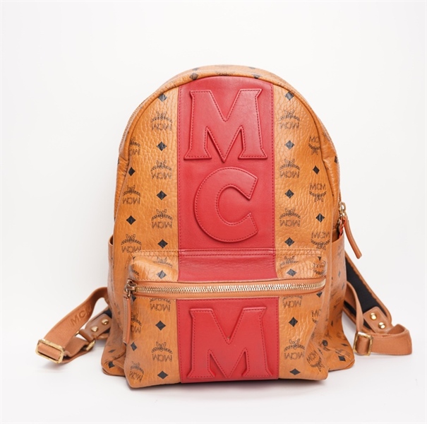 Balo MCM nâu phối sọc đỏ TB+