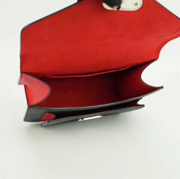 Túi LV vân đen lòng đỏ khoá bạc strap xanh dương size 23 +