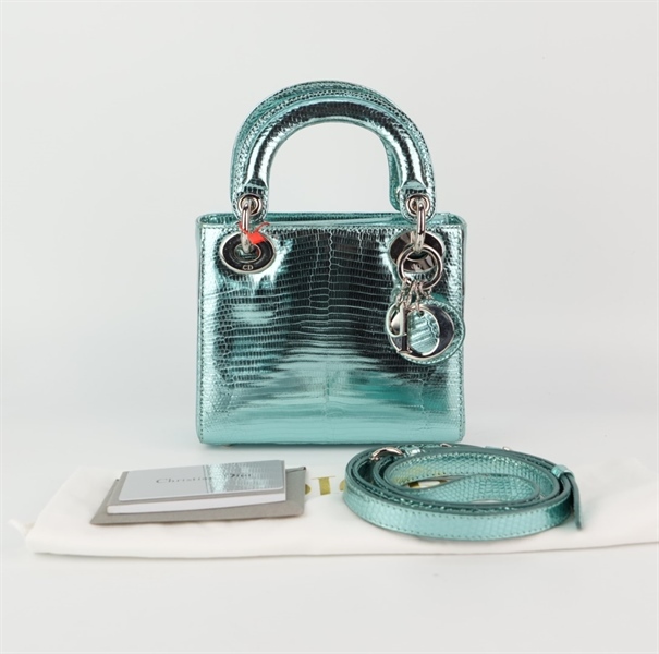 Túi Dior Lady da xanh dương sz mini KG+