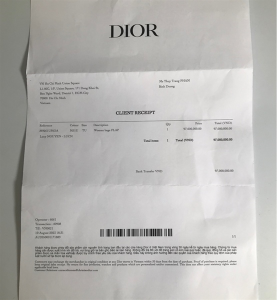 Túi Dior dây xích vàng new KG+