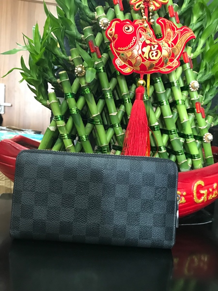 Ví Dài LV Ô Vuông Xanh Đen Bản Lớn KG+