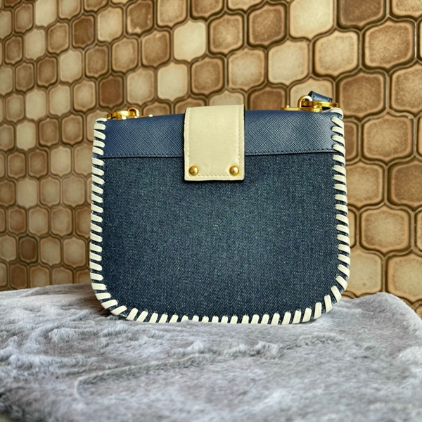 Túi Prada Jean Xanh Viền Hồng Đỏ KG+