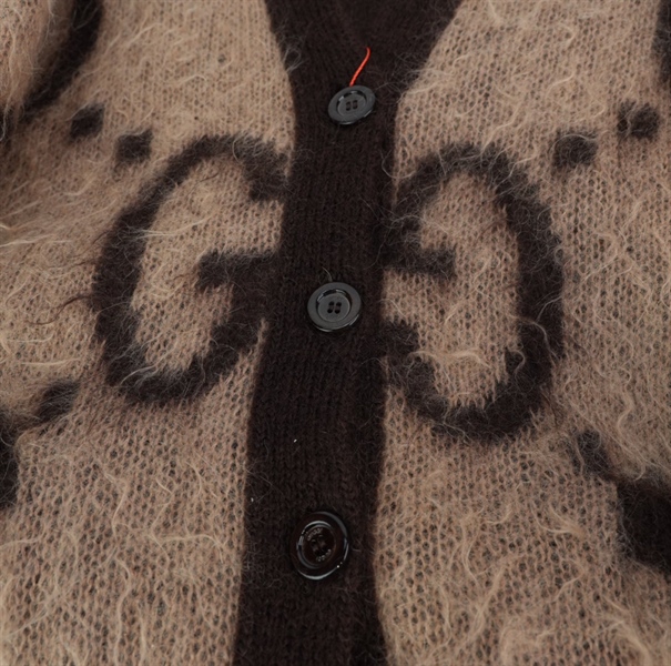 Áo khoác GG lông màu nude phối nâu KG+