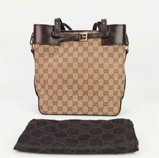 Túi GG hoạ tiết phối viền nâu size 24 KG+