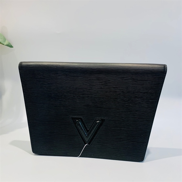 Túi LV clutch đen chữ V +