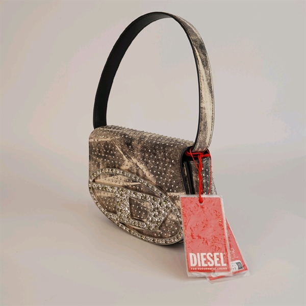Túi Diesel xám logo đính đá +