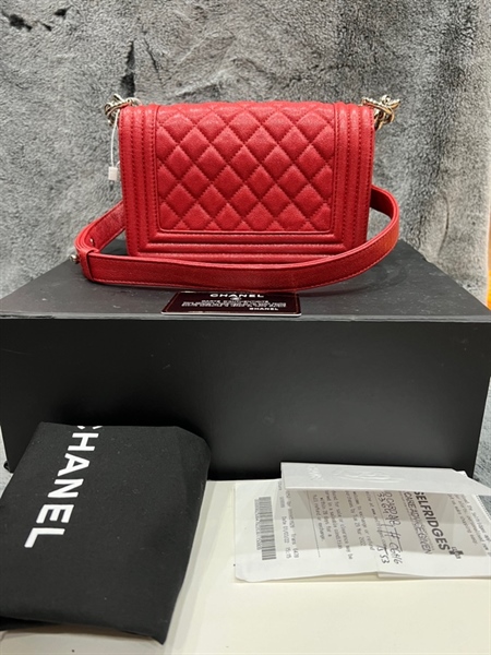 Túi Chanel Boy size small màu đỏ hồng KG+