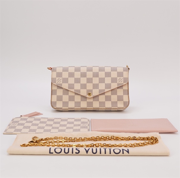 Túi LV ô vuông trắng xám nút vàng size 20cm +