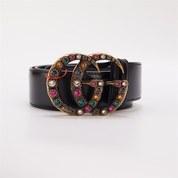 Thắt lưng GG đen mặt khóa đá đa sắc +