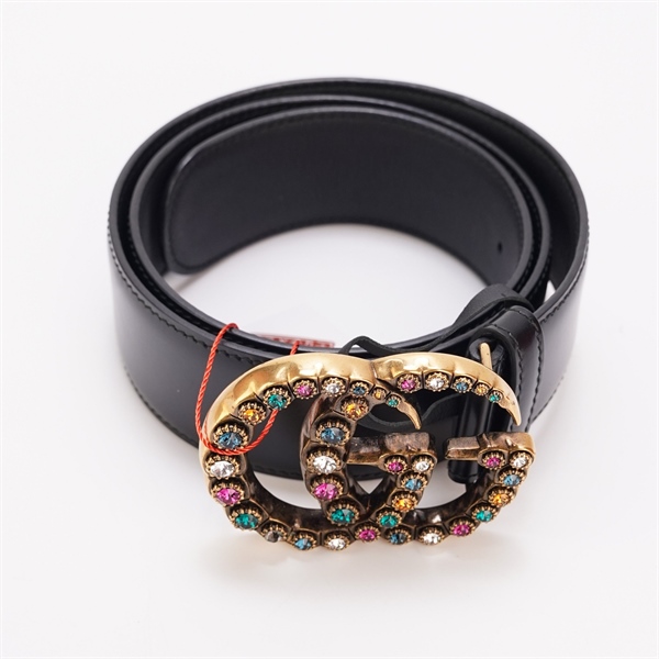 Thắt lưng GG đen mặt khóa đá đa sắc +