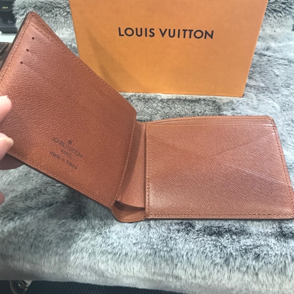 Ví LV gập 2 hoa nâu ngăn nhỏ chéo +