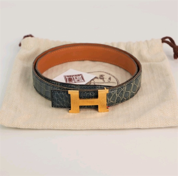 Thắt lưng Hermes màu xanh phối nâu KG+