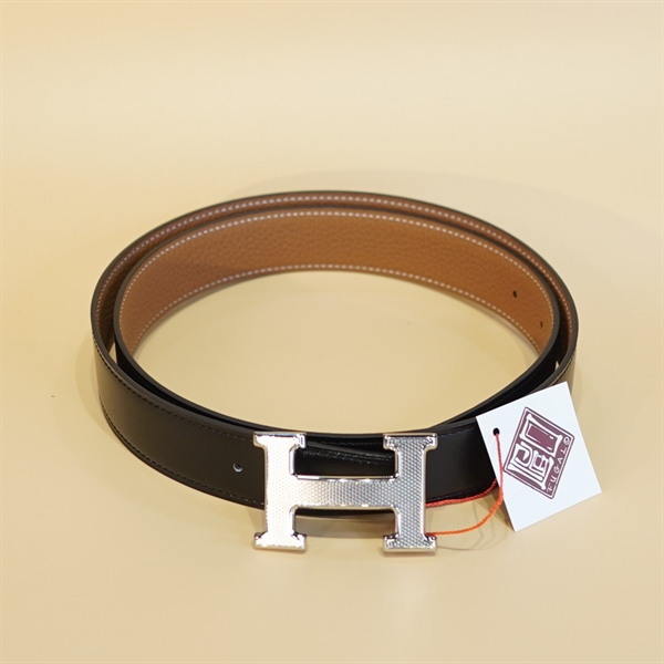 Thắt lưng Hermes đen chốt trắng +