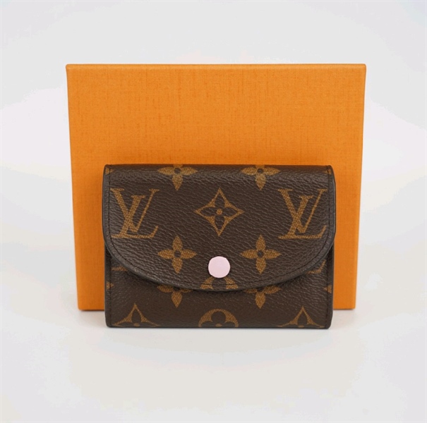 Ví card LV nút hồng viền bo +