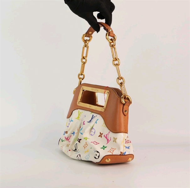 Túi LV cầm tay hoạ tiết trắng phối da nâu KG+