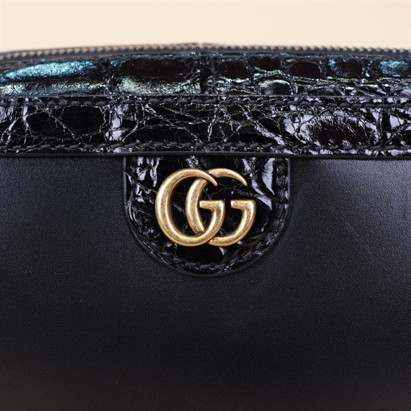 Túi xách GG đen viền da cá sấu +