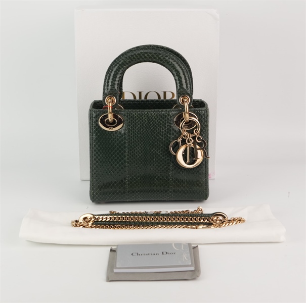 Túi Dior Lady da trăn màu xanh sz mini+