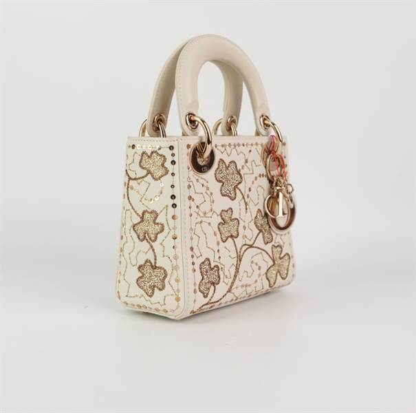 Túi Dior lady màu trắng hoa vàng sz mini +