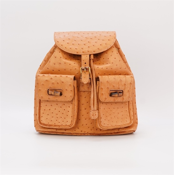 Balo GG da đà điểu màu cam quai trúc +