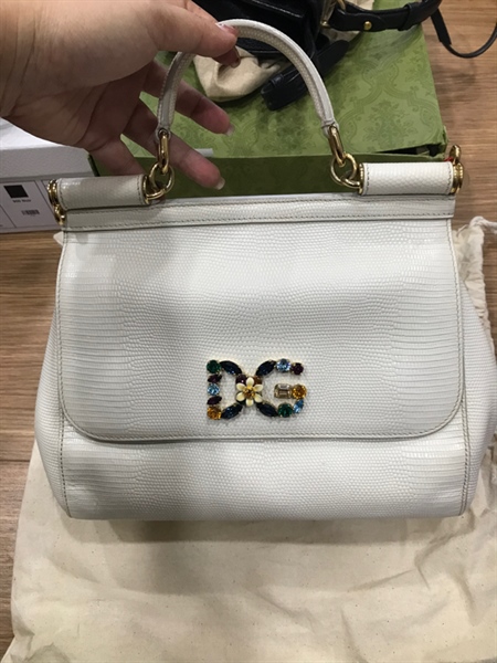Túi xách D&G trắng logo đá nhiều màu KG+