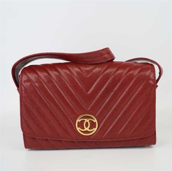 Túi Chanel đỏ đô logo vàng KG+