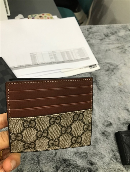 Ví GG Card Holder Xám Nâu+