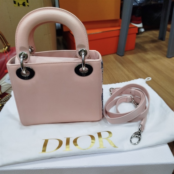 Túi Dior Lady màu hồng cành đào xanh+
