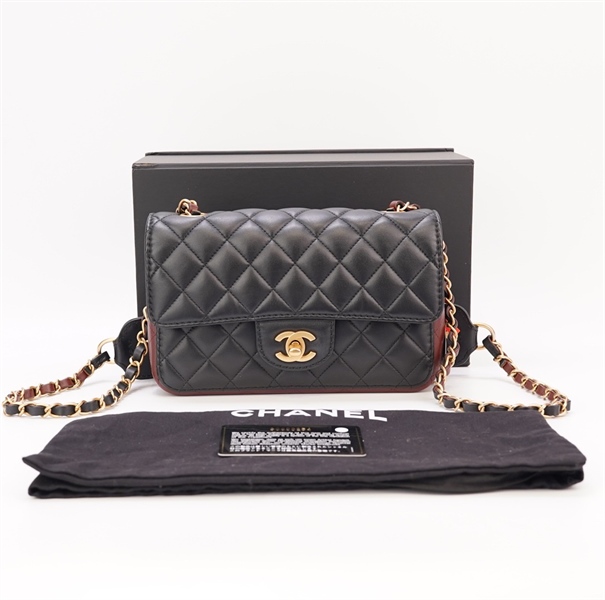 Túi Chanel đeo chéo phối đen nâu size 20cm +