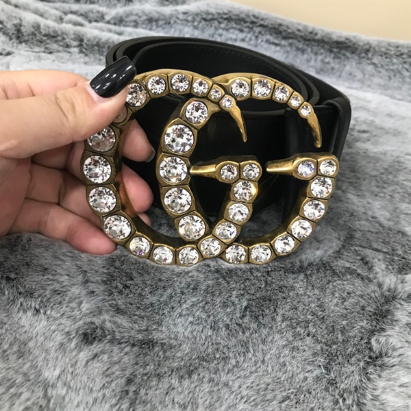 Thắt Lưng GG Đen Mặt ĐÍnh Đá Bản 5cm+