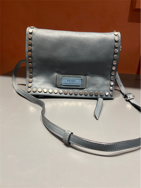 Túi Prada xám xanh viền đính đá ++
