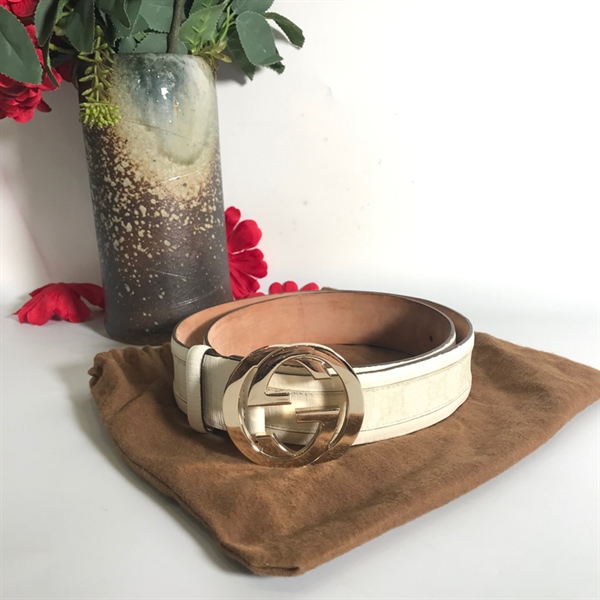 Thắt lưng Gucci trắng KG+
