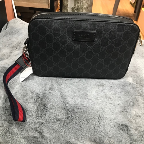 Túi Clutch GG xanh đen strap sọc đỏ +