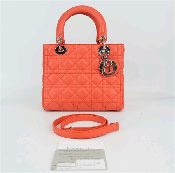 Túi Dior lady sz M màu hồng cam KG+