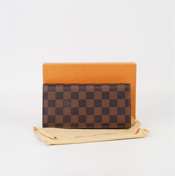 Ví LV dài ô vuông nâu lòng nâu gập 2+