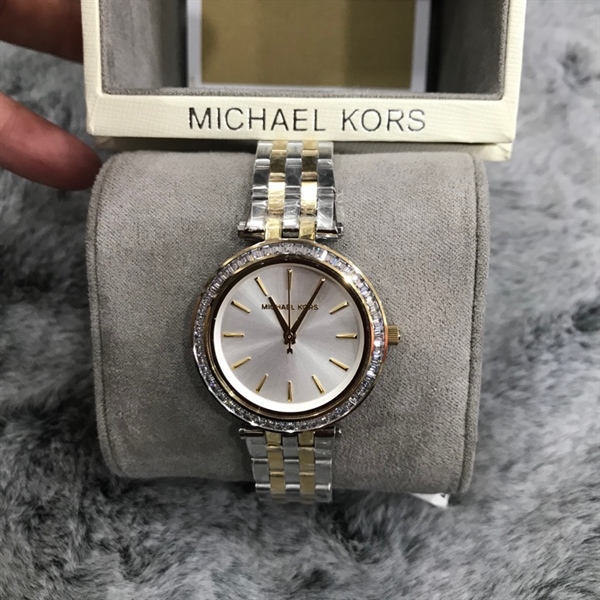 Đồng hồ MK mặt tròn bạc phối vàng+