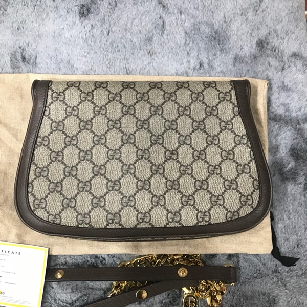 TÚI GG Blondie sám nâu khóa vàng tròn+