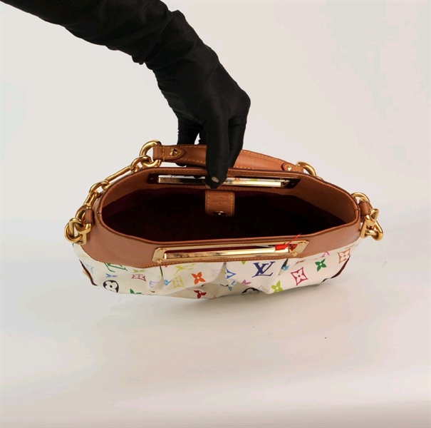 Túi LV cầm tay hoạ tiết trắng phối da nâu KG+