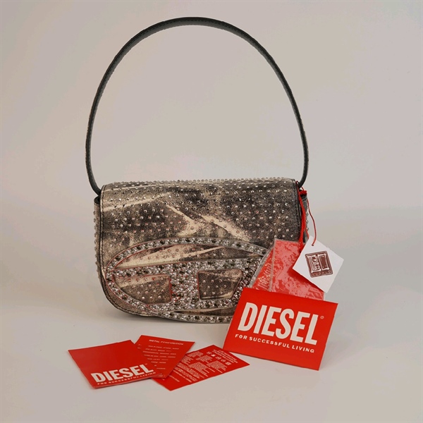 Túi Diesel xám logo đính đá +