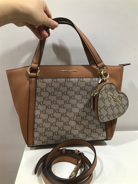 Túi Karl Lagerfeld Xám Phối Vàng Kèm Pound KG+